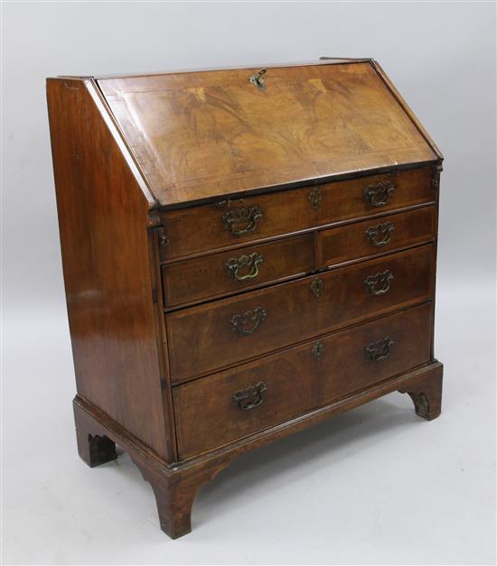 A mid 18th century featherbanded walnut bureau, W.3ft D.1ft 7in. H.3ft 5in.